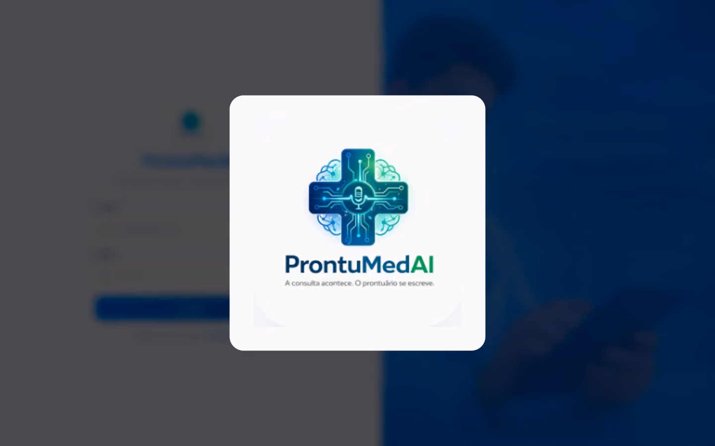 Logo de ProntuMedAI sobre a página inicial do site